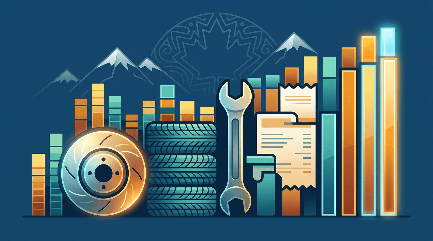 CAR:estify Canadian used-car maintenance wall infographic for brakes tires consumables cost bars and pre-emptive refresh ROI before private sale depreciation cliff